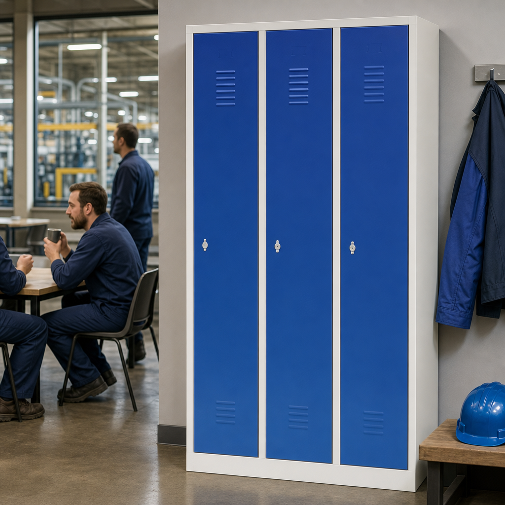 Three-Door Steel Wardrobe Lockers With Stand And Hasp Lock