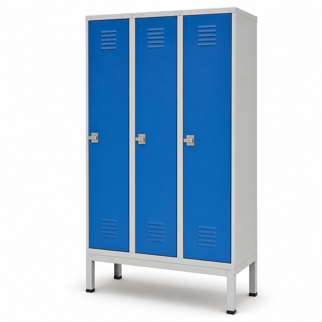 Three-Door Steel Wardrobe Lockers With Stand And Hasp Lock