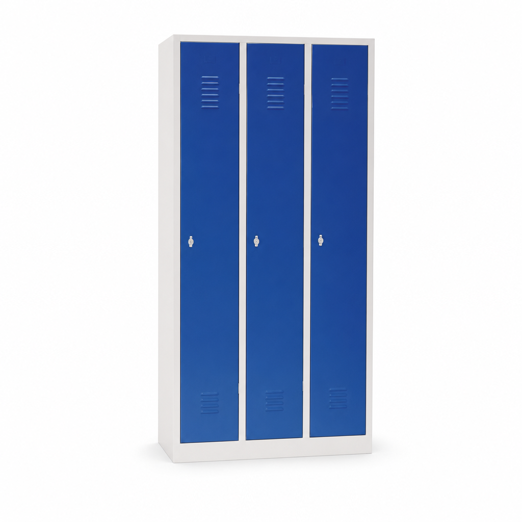 Three-Door Steel Wardrobe Lockers With Stand And Hasp Lock