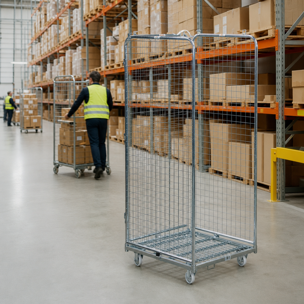 Three Sided Steel Roll Cage Container with 400kg Capacity