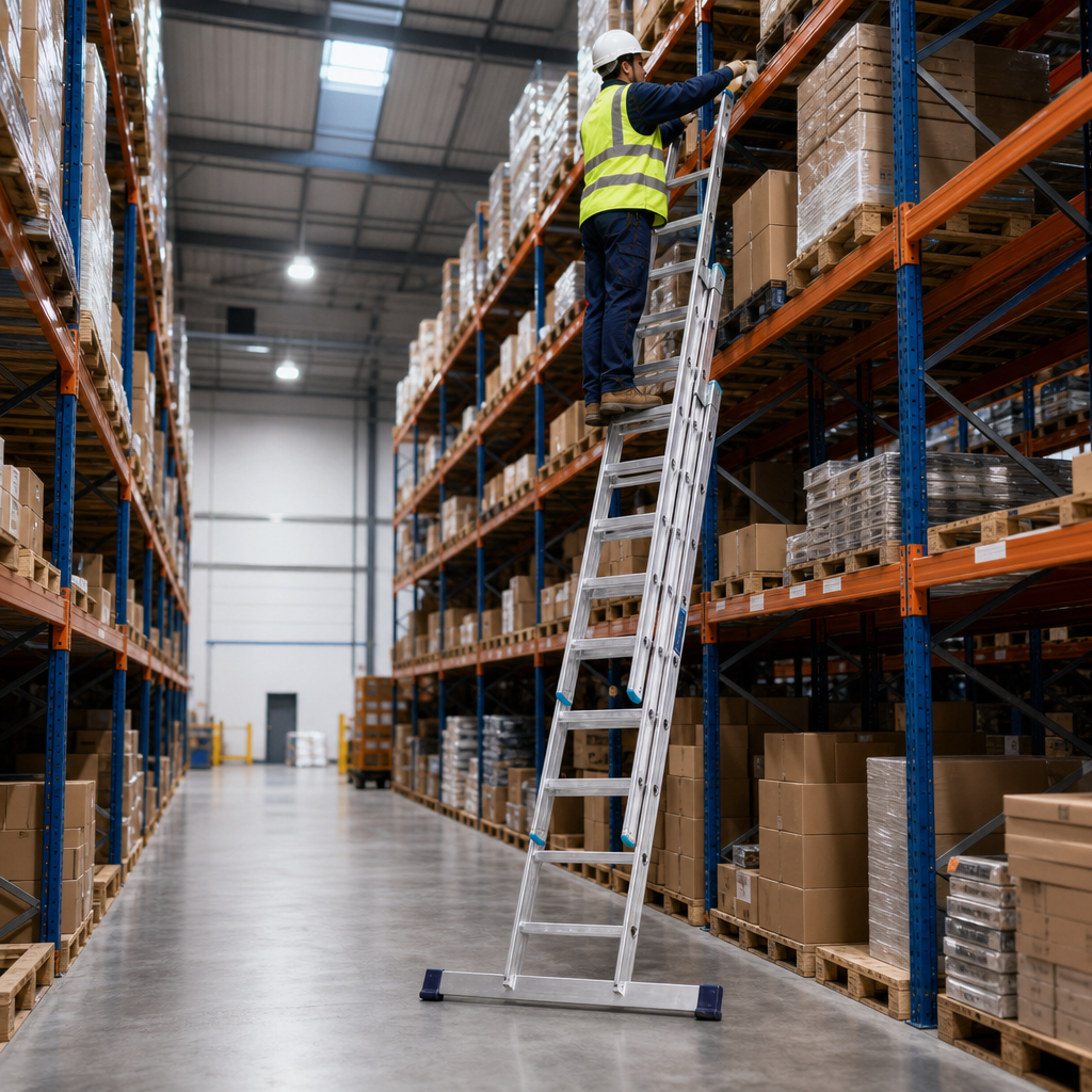 Triple Section Telescopic Aluminium Extension Ladders with Stabiliser Bar