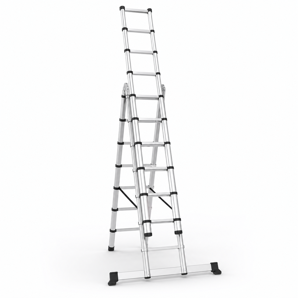 Triple Section Telescopic Aluminium Extension Ladders with Stabiliser Bar