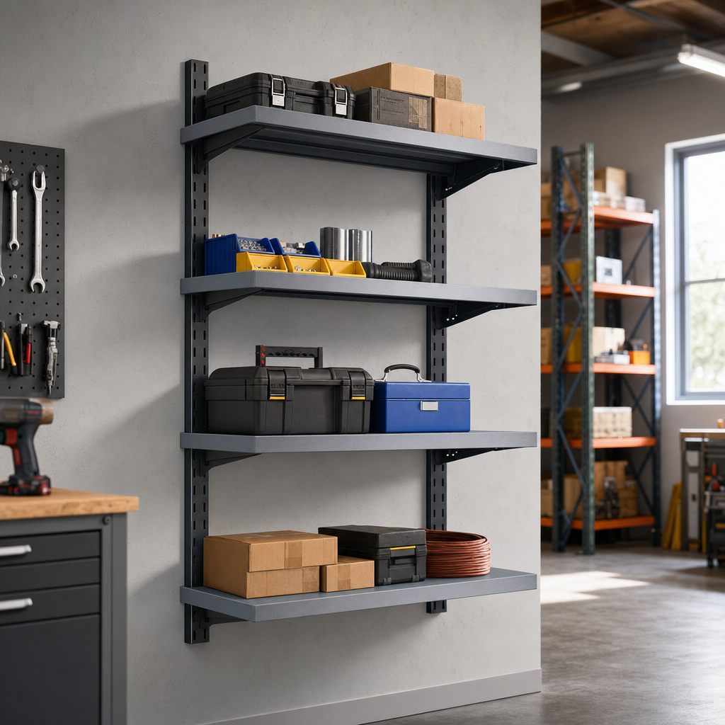 Twin Slot Wall Mounted Shelving with 4 Adjustable Shelves