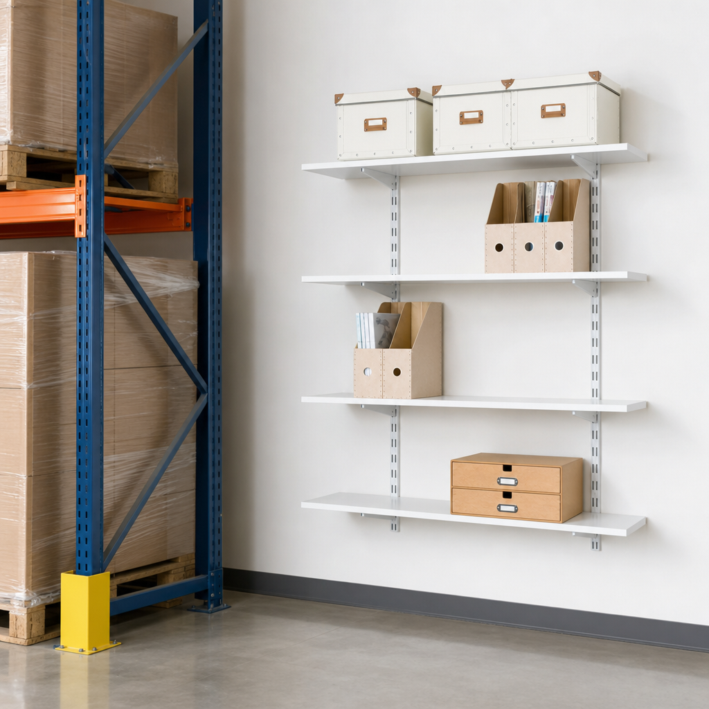 Twin Slot Wall Mounted Shelving with 4 Adjustable Shelves