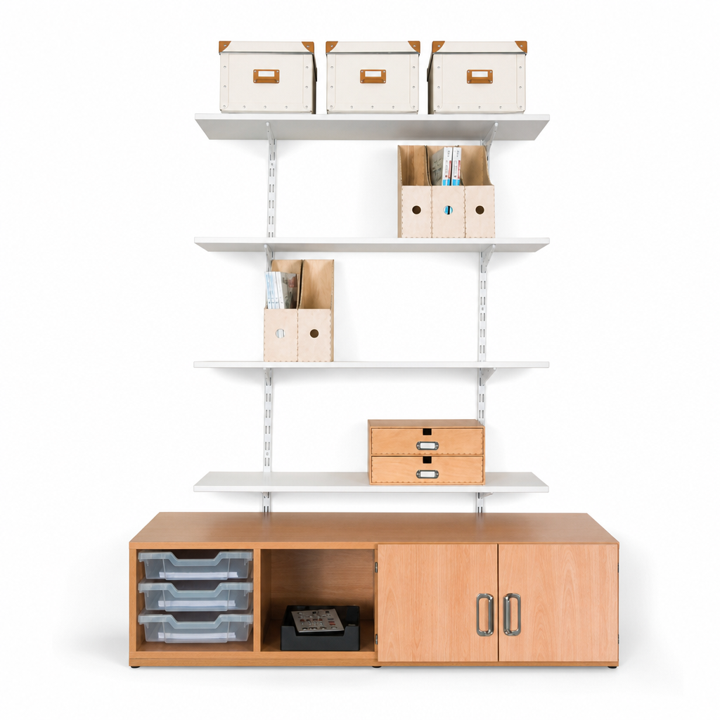 Twin Slot Wall Mounted Shelving with 4 Adjustable Shelves