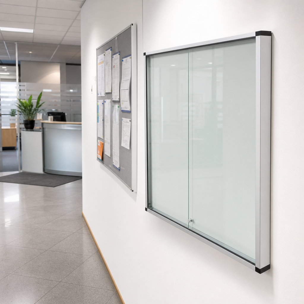Two-Door Indoor Enclosed Bulletin Board with Aluminium Back