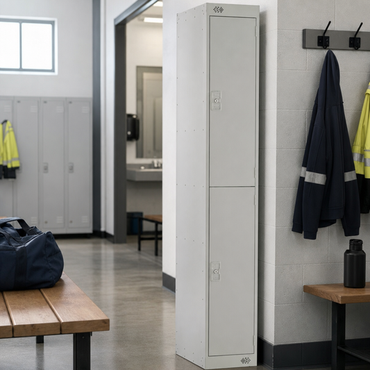 Two Door Metal Storage Lockers with Coat Hooks and Cylinder Lock