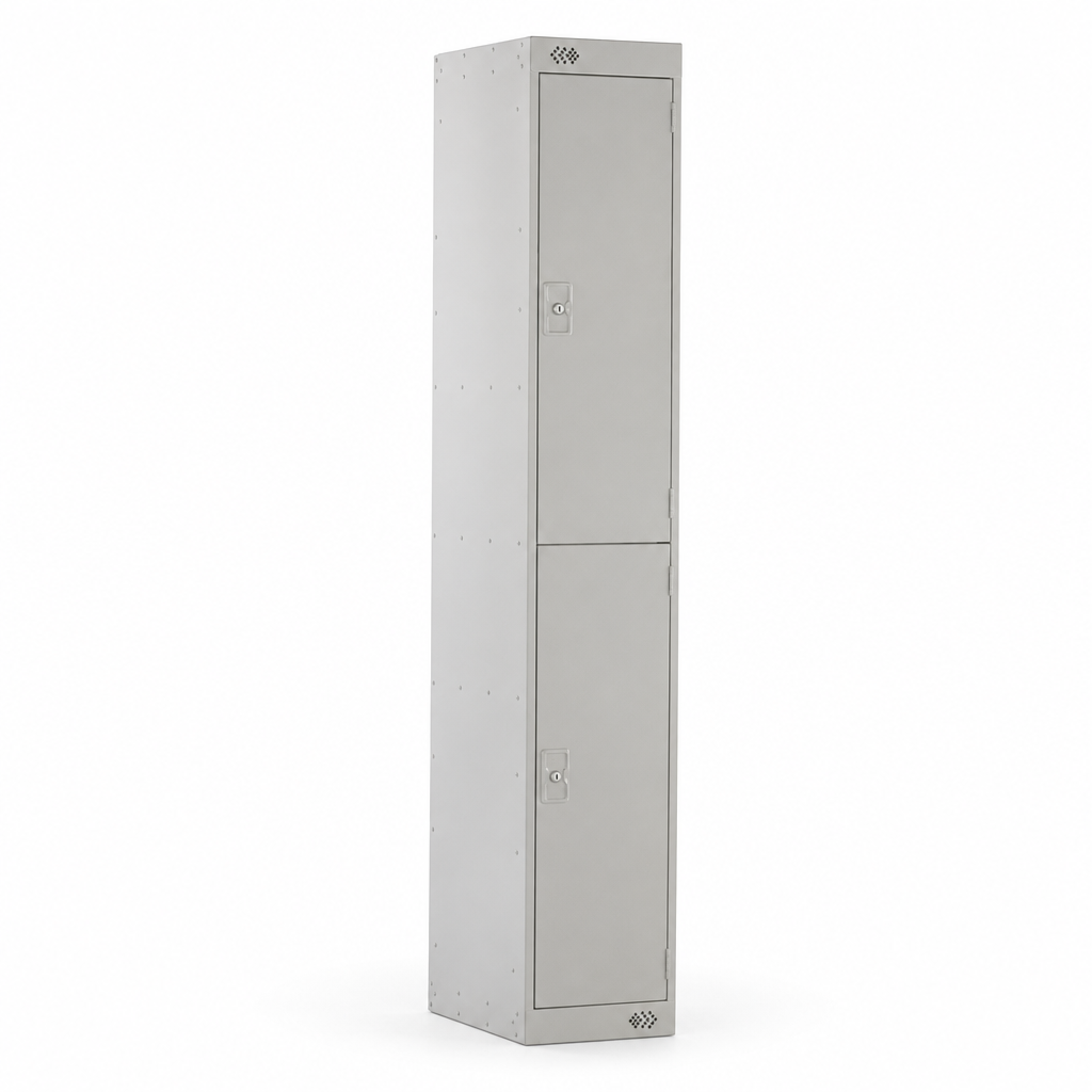 Two Door Metal Storage Lockers with Coat Hooks and Cylinder Lock