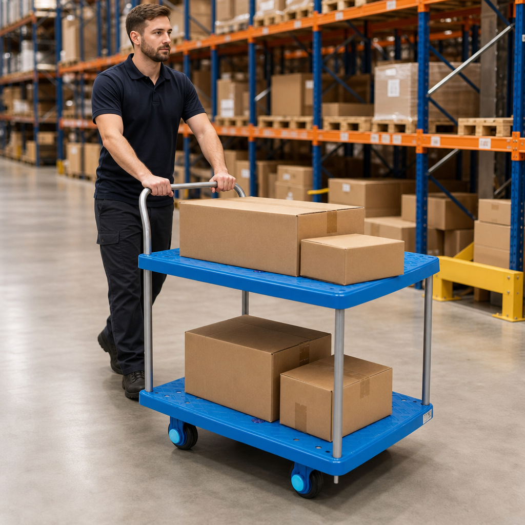 Two Shelf Plastic Trolley with 150kg Capacity