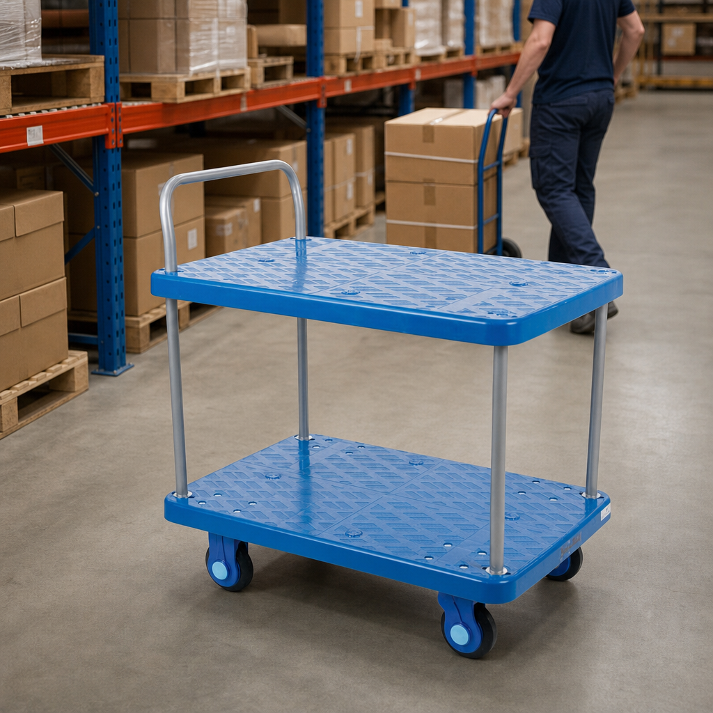 Two Shelf Plastic Trolley with 300kg Capacity