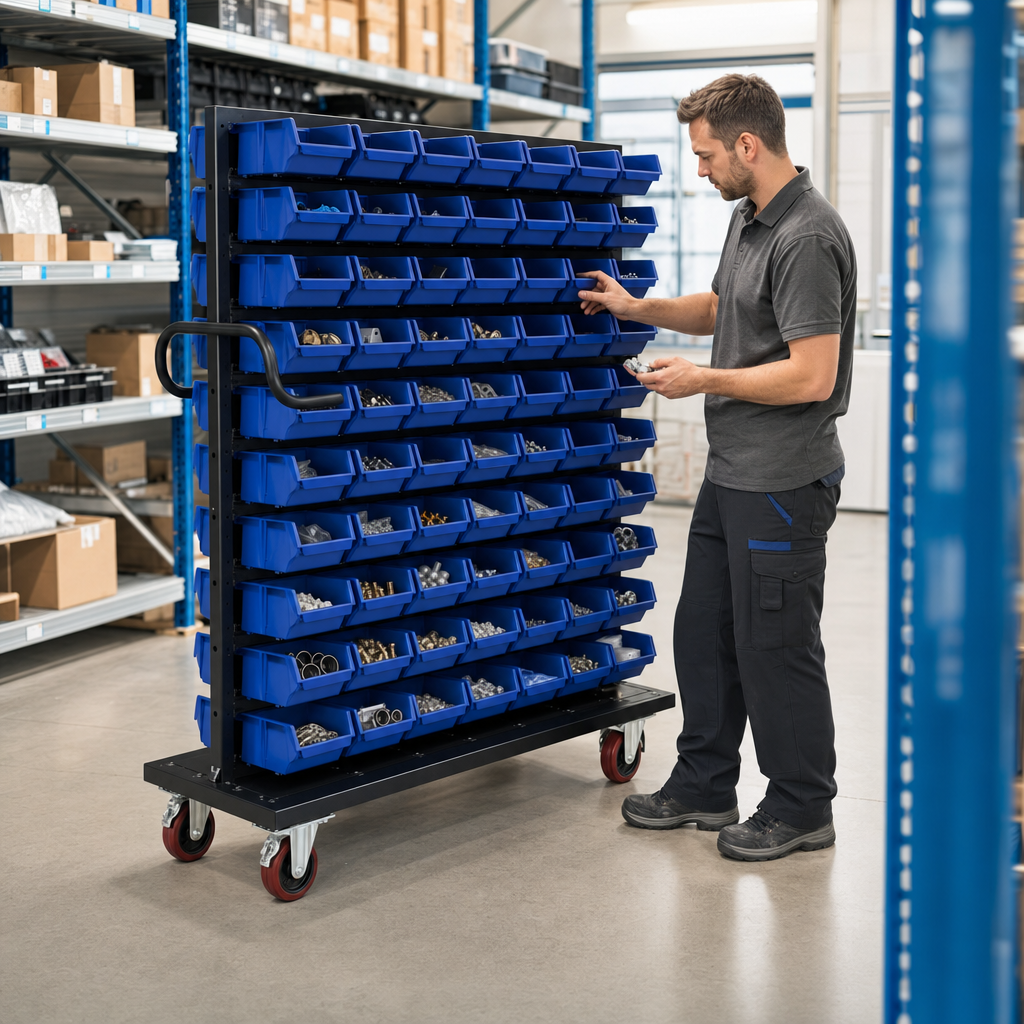 Two-Sided Louvre Panel Trolley with Picking Bins