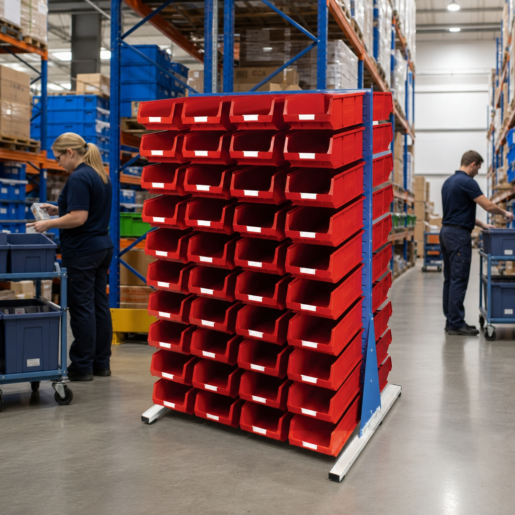 Two-Sided Louvre Panel Trolley with Picking Bins