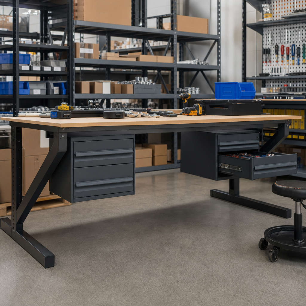 Under-Bench Drawer Cabinets for Cantilever Workbenches