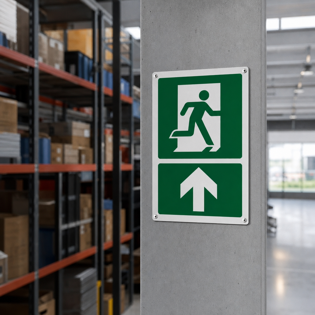 Upward Arrow Fire Exit Safety Sign in Aluminium, PVC or Vinyl