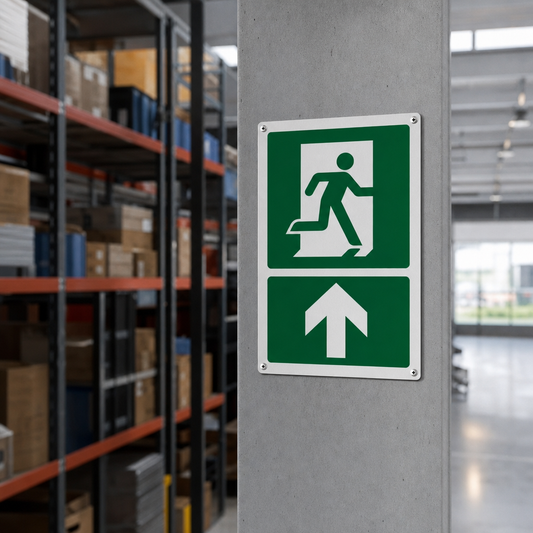 Upward Arrow Fire Exit Safety Sign in Aluminium, PVC or Vinyl