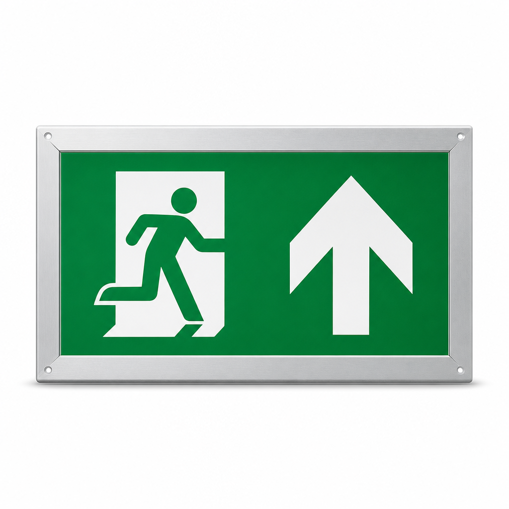 Upward Arrow Fire Exit Safety Sign in Aluminium, PVC or Vinyl