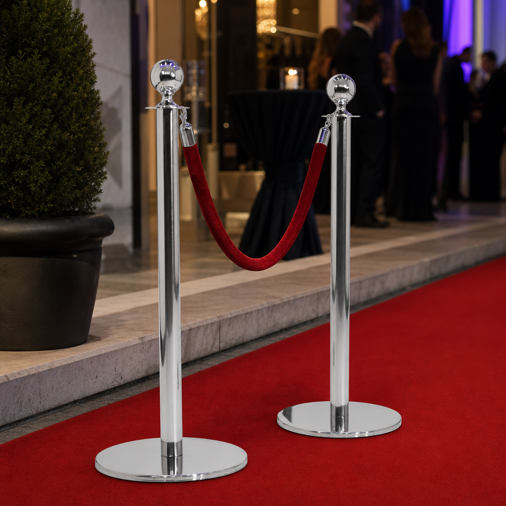 Velvet Rope Barrier Posts in Chrome or Brass Finish