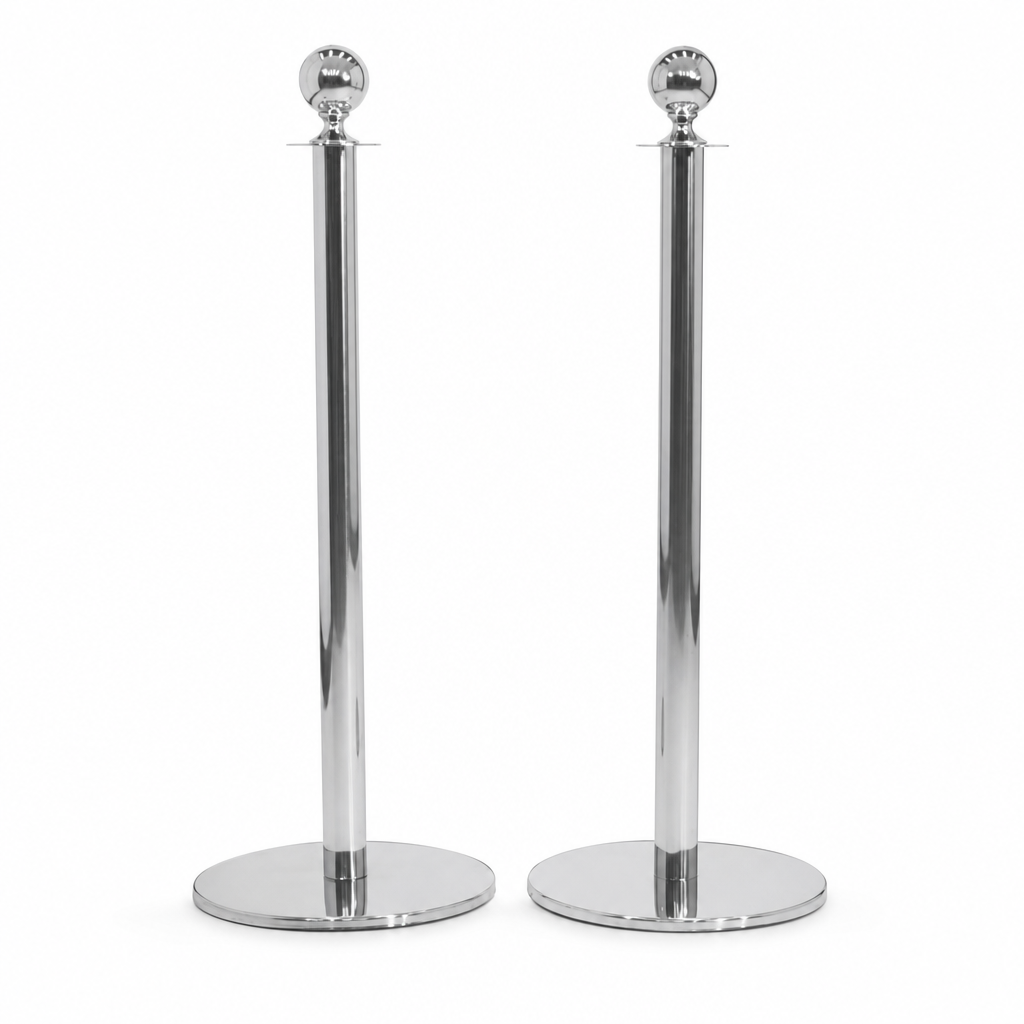 Velvet Rope Barrier Posts in Chrome or Brass Finish