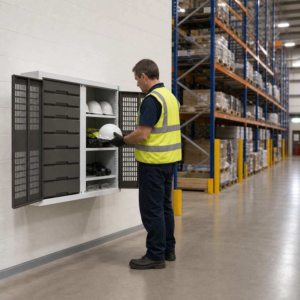 Ventilated Metal PPE Cabinet with Drawers and Shelves 1000x1050mm