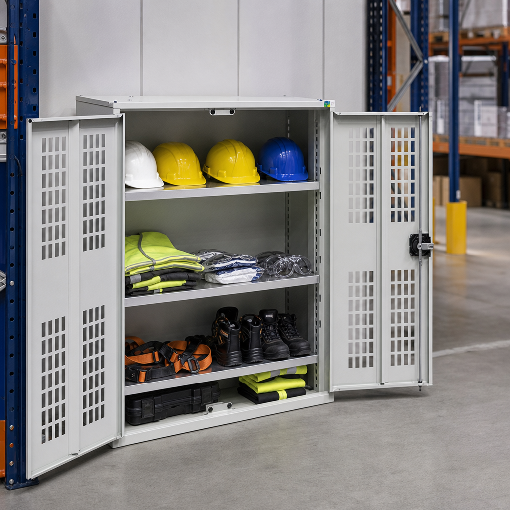 Ventilated Metal Storage Cupboard with 2 Shelves 800x350mm