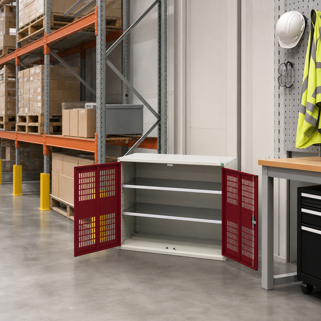 Ventilated Metal Storage Cupboard with 2 Shelves