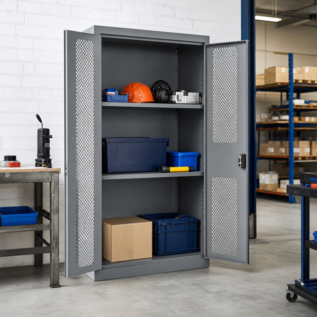 Ventilated Metal Storage Cupboard with 2 Shelves