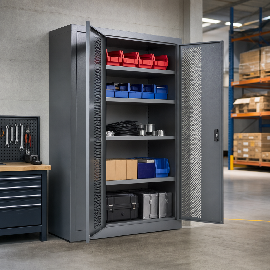 Ventilated Metal Storage Cupboard with 4 Adjustable Shelves