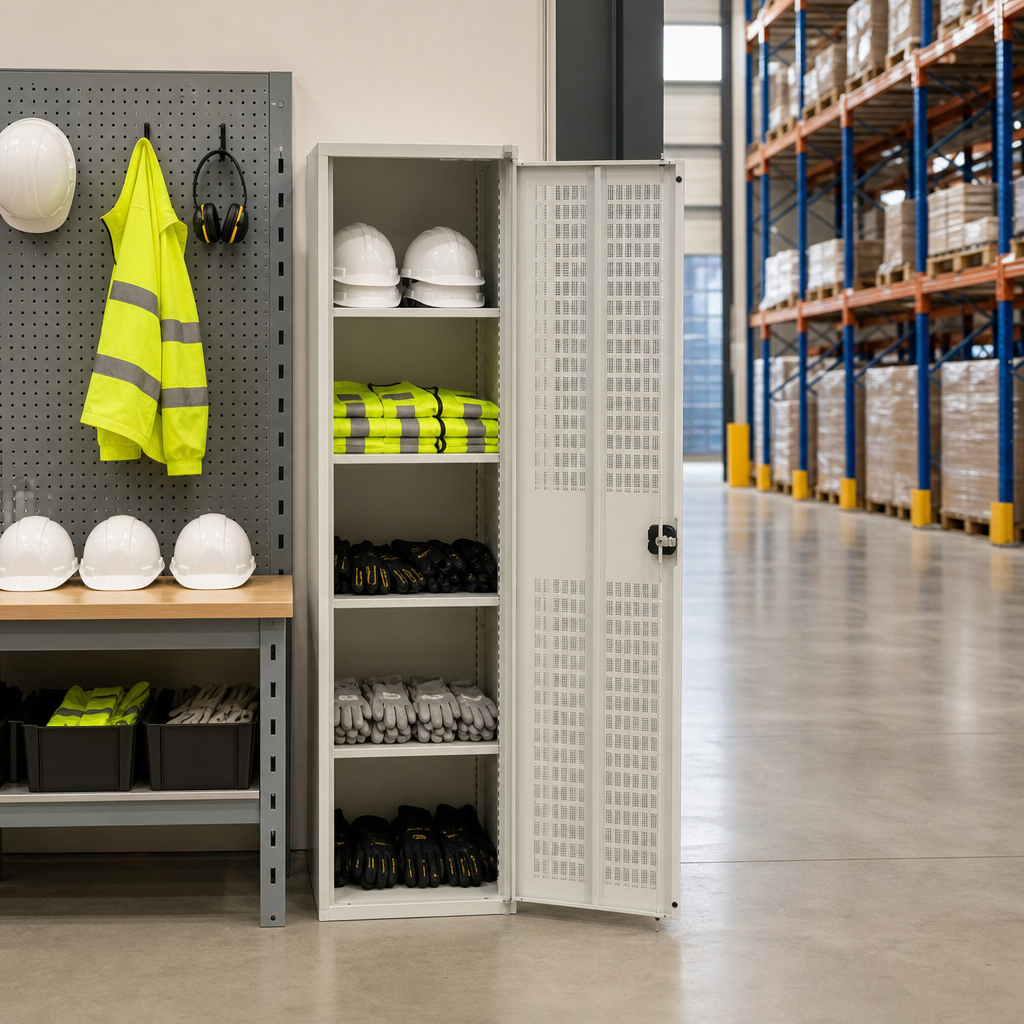 Ventilated Metal Storage Cupboard with 4 Adjustable Shelves