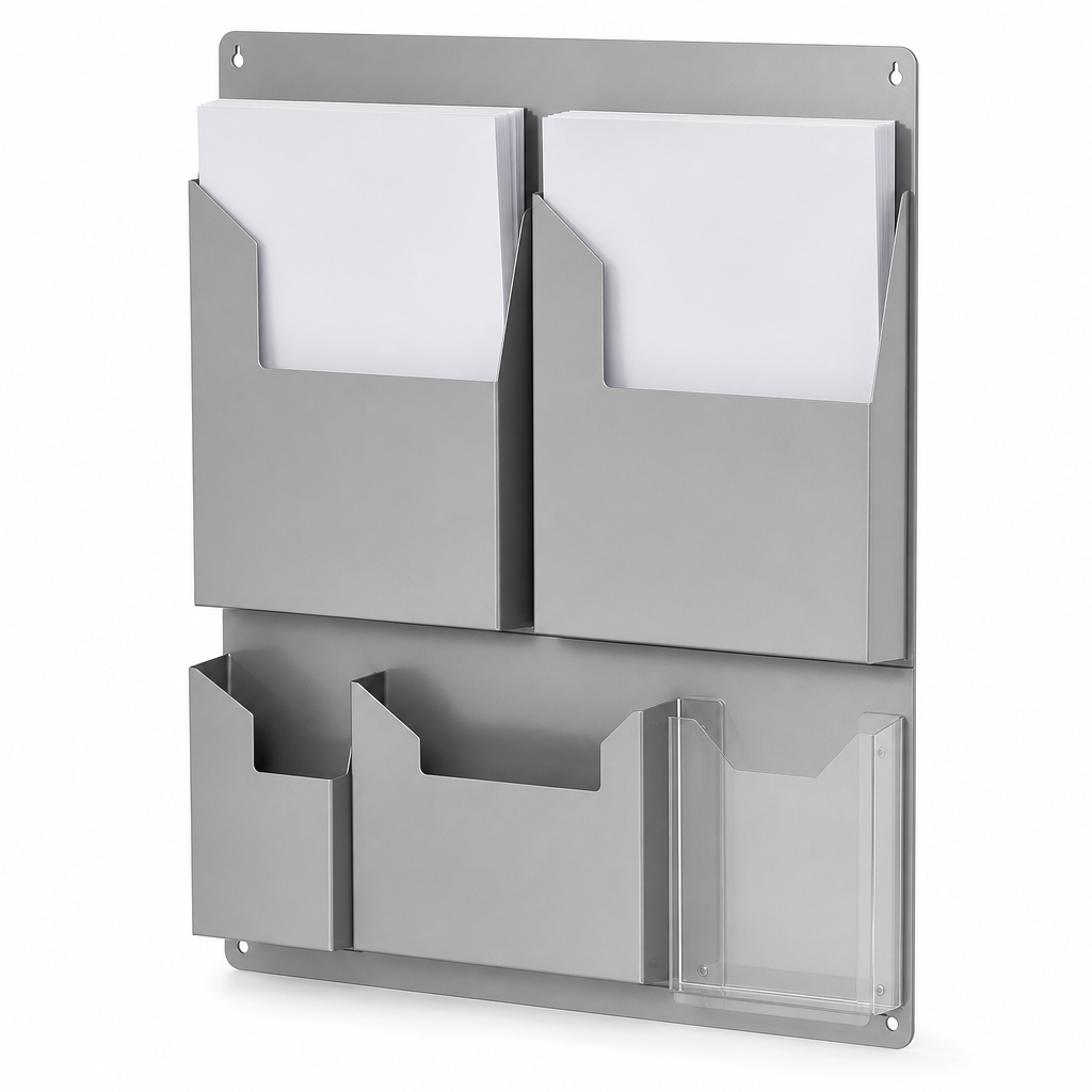 Wall Mounted A4 Display Unit with Assorted Pockets