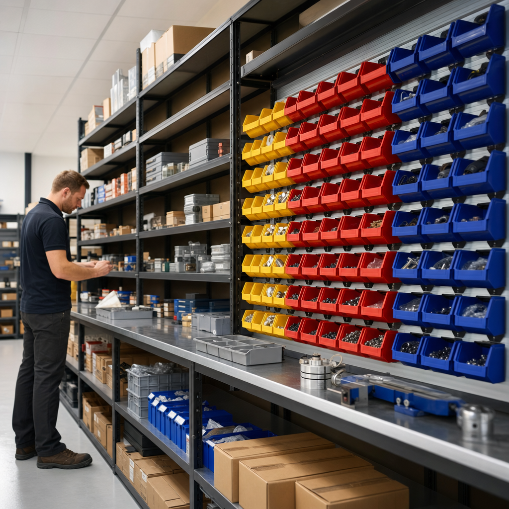 Wall Mounted Colour Coded Small Parts Bin Cabinets