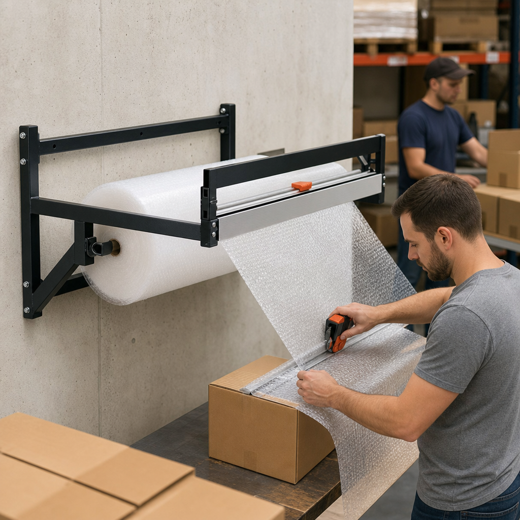 Wall Mounted Horizontal Dispenser and Cutter for Large Rolls