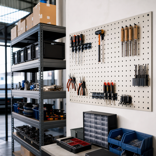Wall Mounted Pegboard Panel with Assorted Hooks