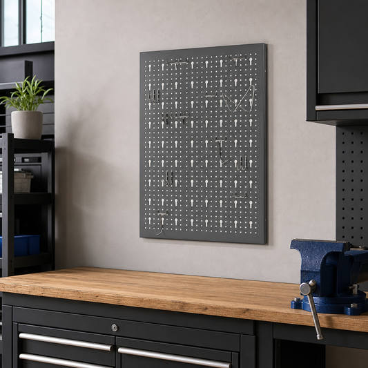 Wall Mounted Pegboard Panel with Assorted Hooks