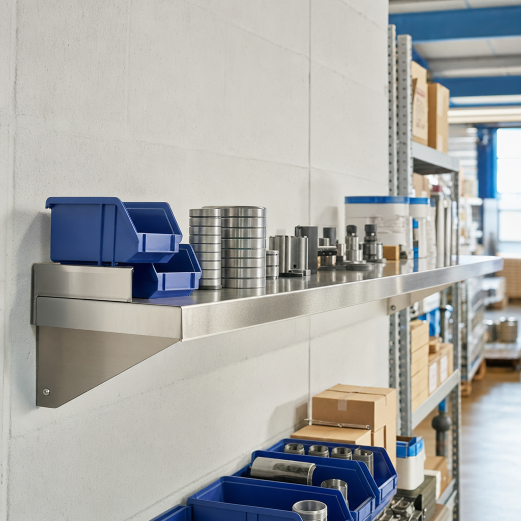 Wall Mounted Solid Stainless Steel Shelf 300mm Deep