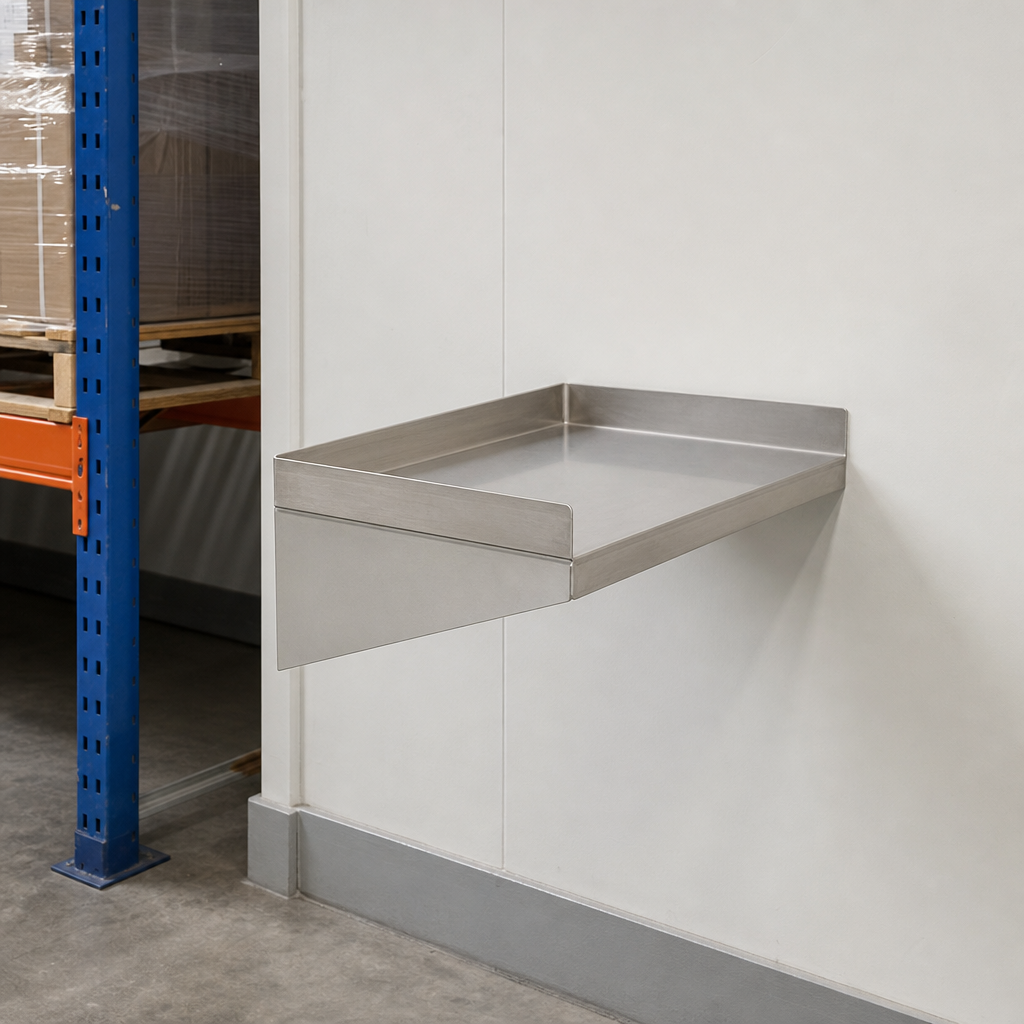 Wall Mounted Solid Stainless Steel Shelf 300mm Deep