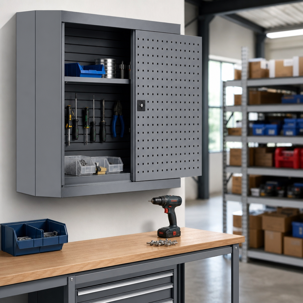 Wall Mounted Steel Cupboard with Perforated Door & Louvre Back Panel