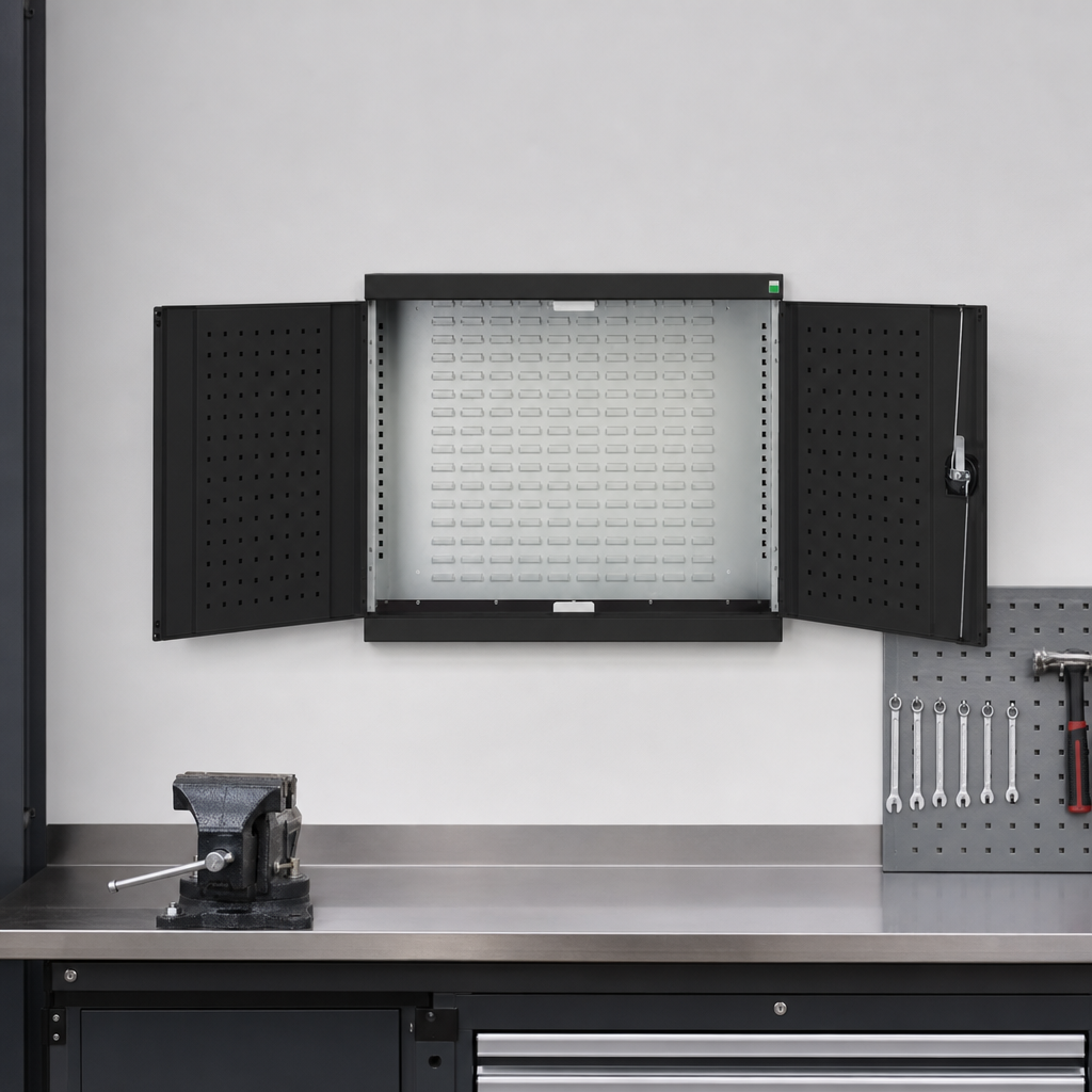 Wall Mounted Steel Cupboard with Perforated Door & Louvre Back Panel