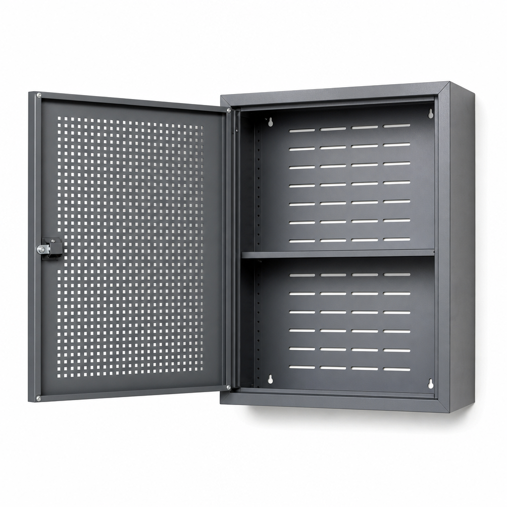 Wall Mounted Steel Cupboard with Perforated Door & Louvre Back Panel