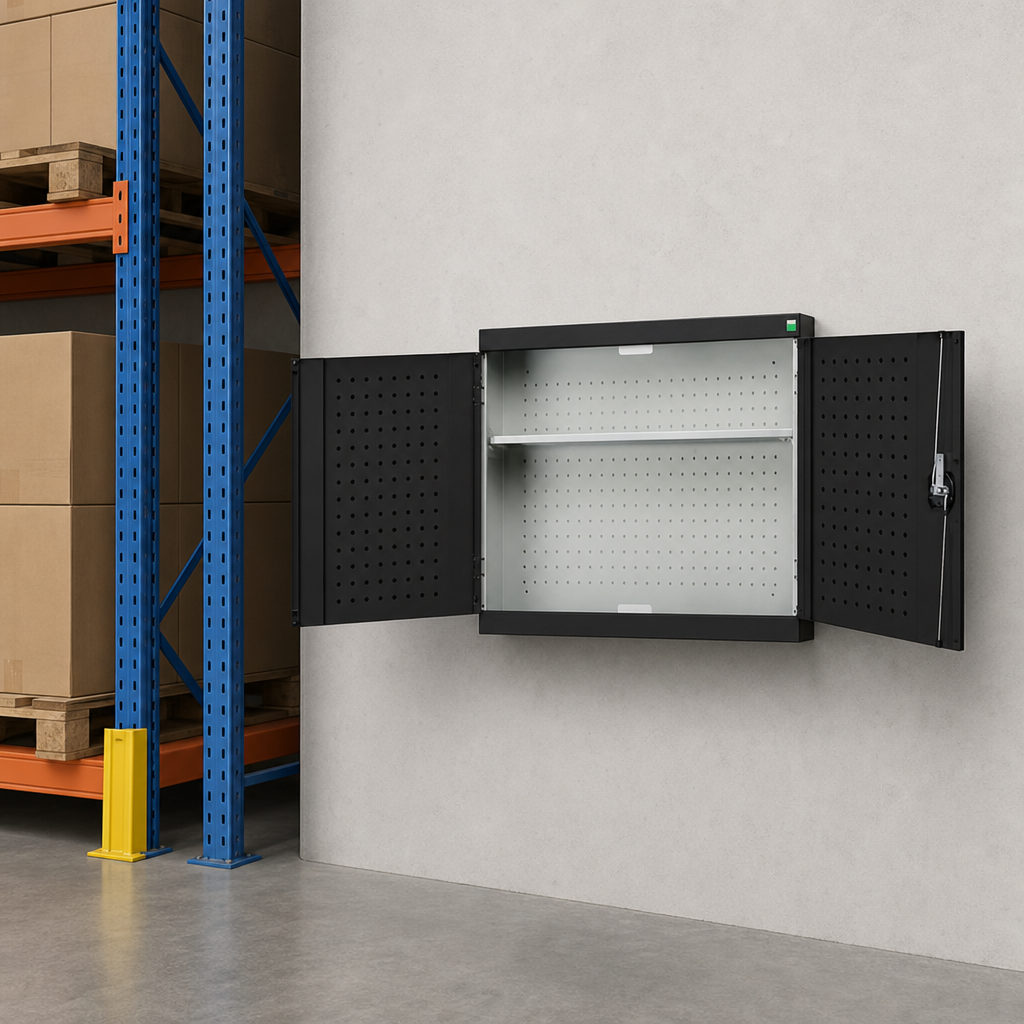 Wall Mounted Steel Cupboard with Perforated Double Doors 700x800x325mm