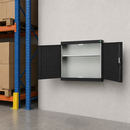 Wall Mounted Steel Cupboard with Perforated Double Doors 700x800x325mm