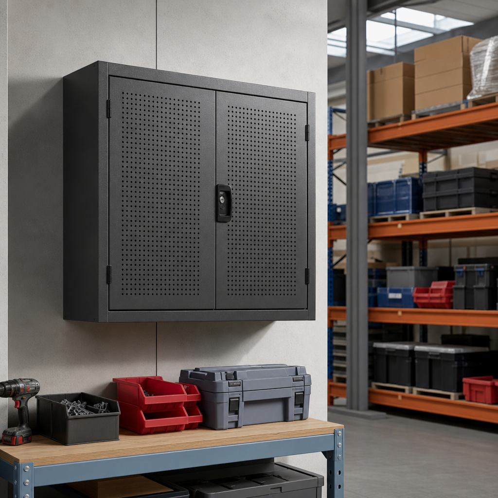 Wall Mounted Steel Cupboard with Perforated Double Doors 700x800x325mm