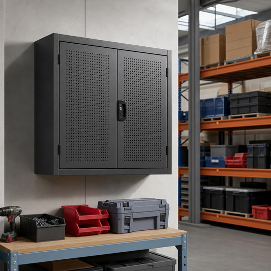 Wall Mounted Steel Cupboard with Perforated Double Doors 700x800x325mm