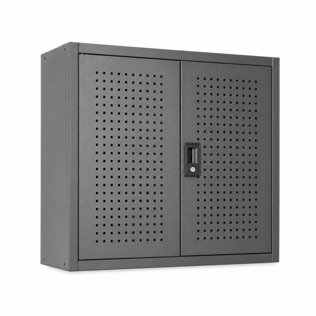 Wall Mounted Steel Cupboard with Perforated Double Doors 700x800x325mm