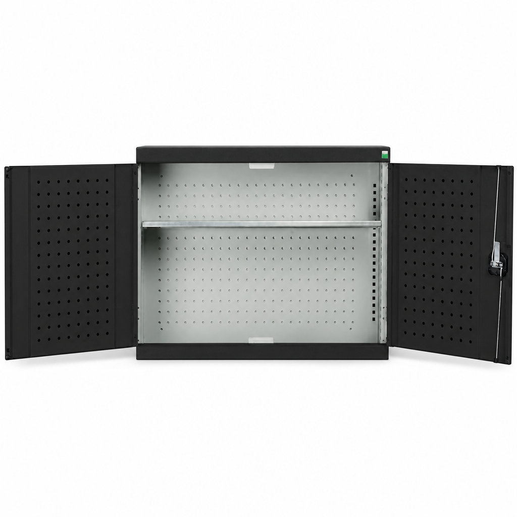 Wall Mounted Steel Cupboard with Perforated Double Doors 700x800x325mm