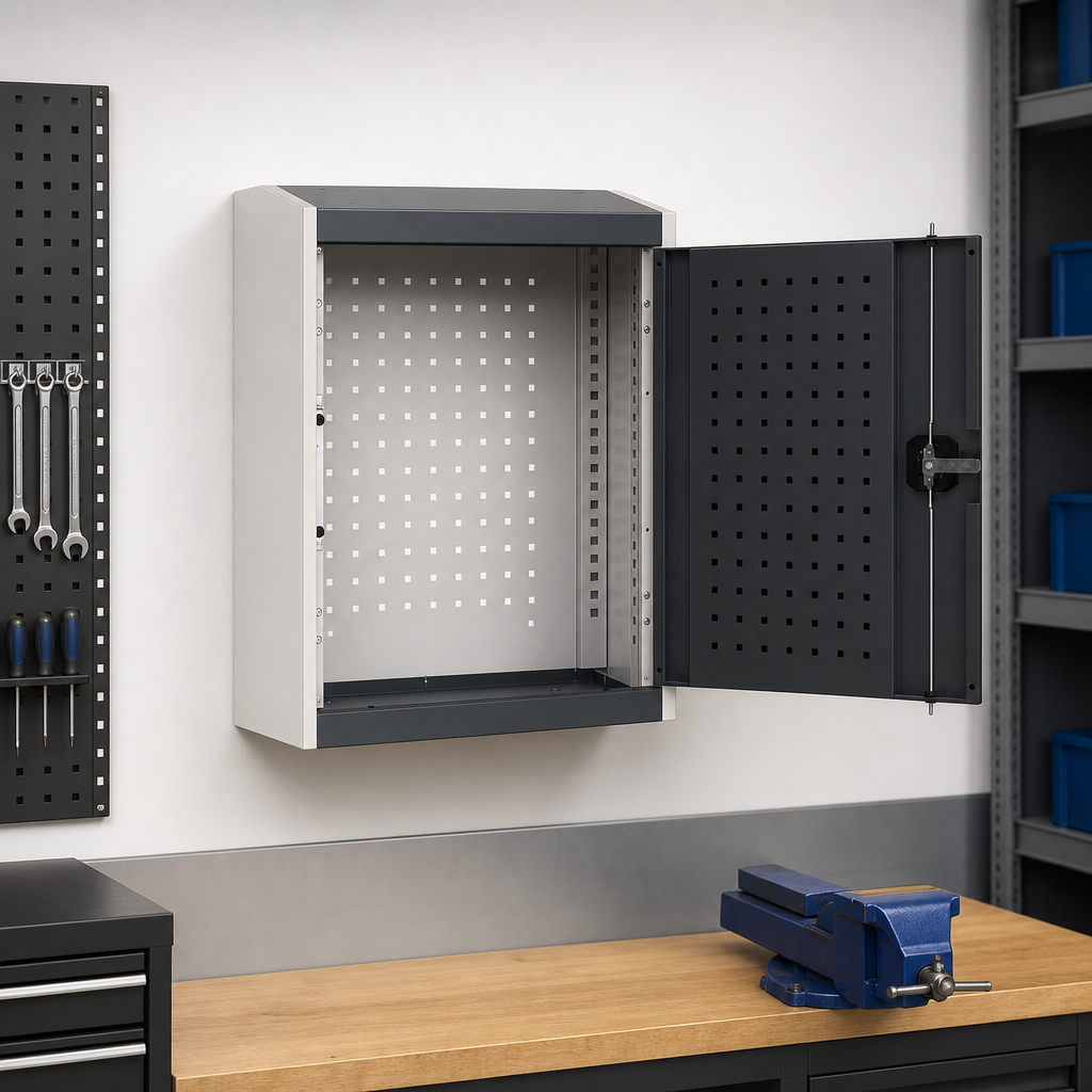 Wall Mounted Steel Tool Cabinet with Perforated Doors 700x525x325mm