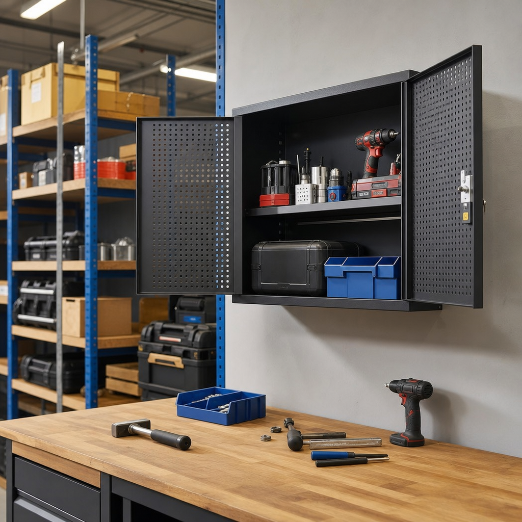 Wall Mounted Steel Tool Cabinet with Perforated Doors 700x525x325mm