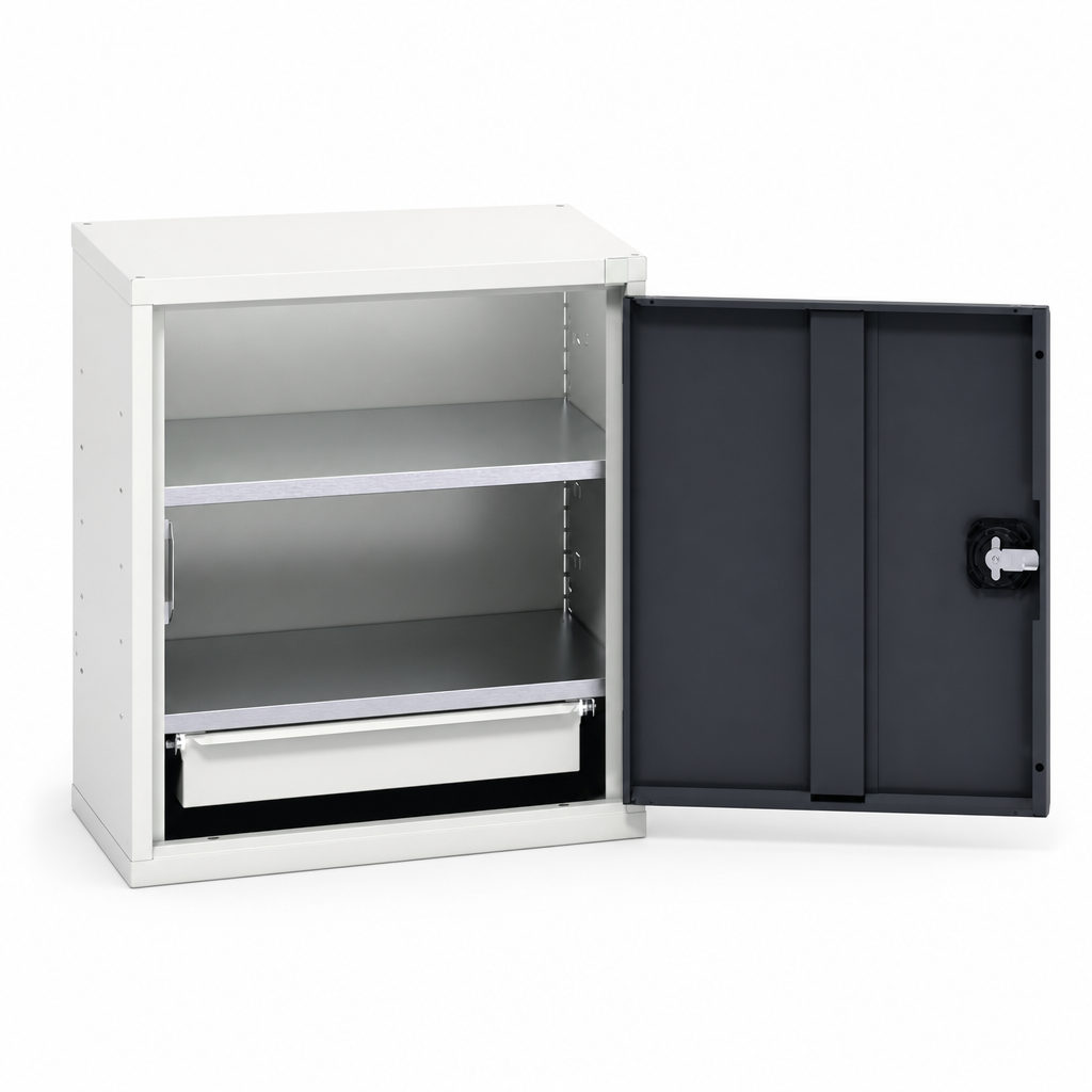 Wall Mounted Steel Tool Cabinet with Shelves and Drawer