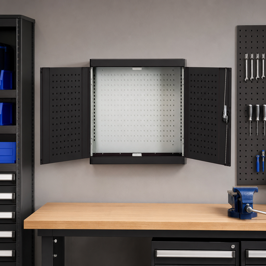 Wall Mounted Tool Cupboard with Perforated Door Storage