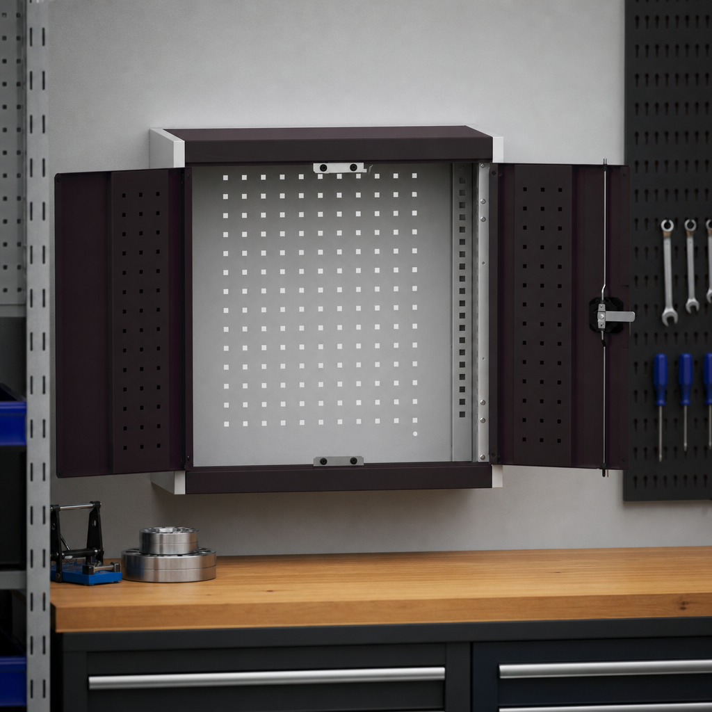 Wall Mounted Tool Cupboard with Perforated Inner Panels 700x650x325mm