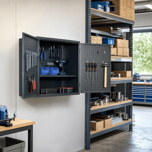 Wall Mounted Tool Cupboard with Perforated Inner Panels 700x650x325mm
